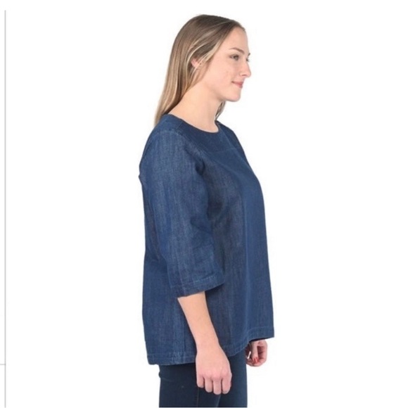 Martha Stewart Women's Everyday Zipper Denim 3/4 Sleeve Woven Top Medium Size - Picture 2 of 10